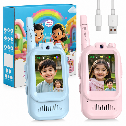 Kids Video Walkie Talkie with Camera – 2 Pcs Rechargeable Set with Voice Changer | Pink & Blue