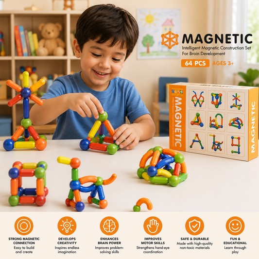 64 Pcs Magnetic Building Sticks & Balls Set for Kids – Educational Construction Toy