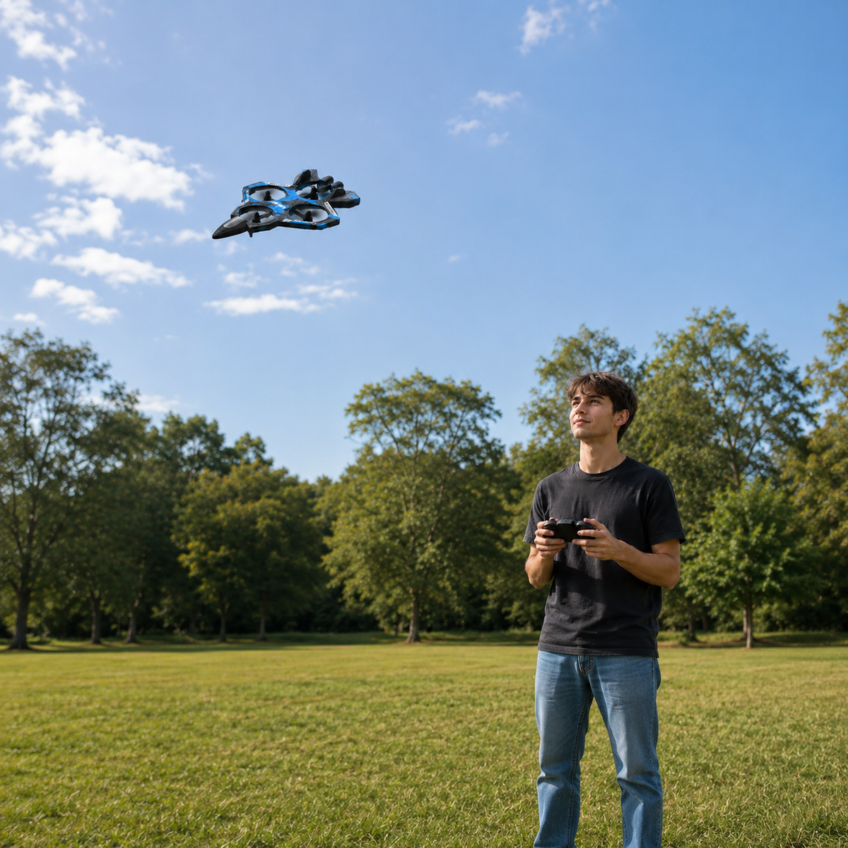 K500 MAX Fighter Jet RC Drone – 360° Flip, LED Lights & Remote Control