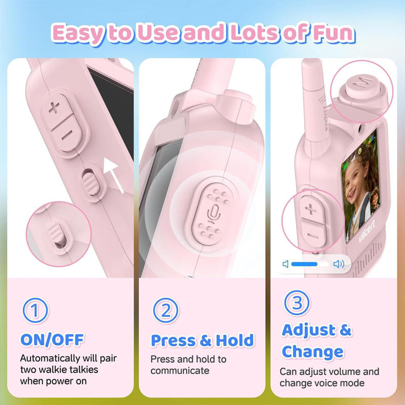 Kids Video Walkie Talkie with Camera – 2 Pcs Rechargeable Set with Voice Changer | Pink & Blue