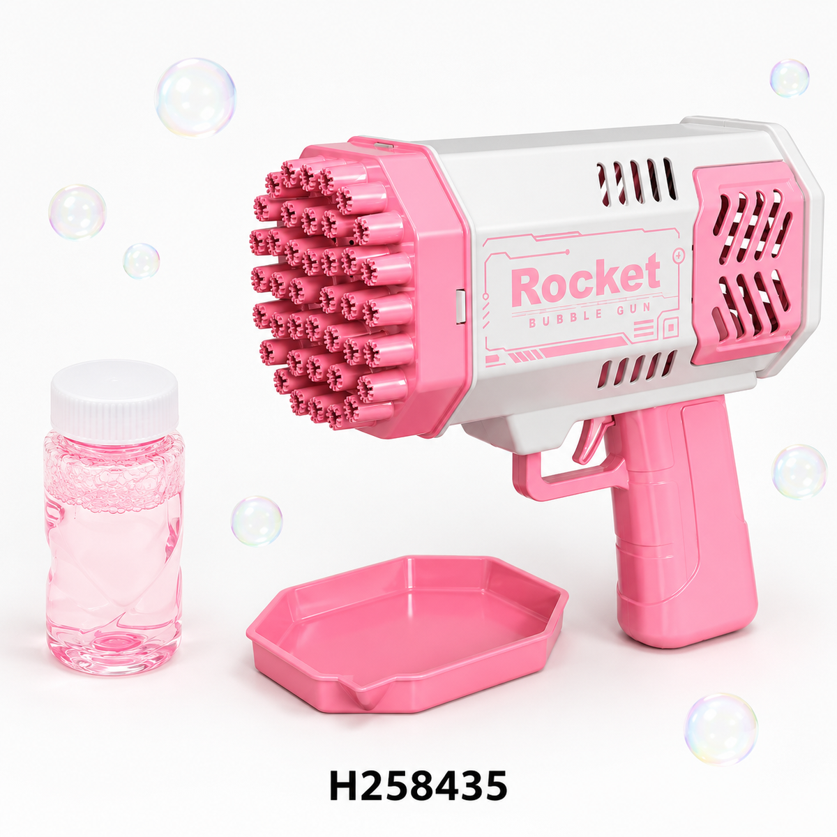 40-Hole Rocket Bubble Gun for Kids with Lights & Music – Pink | Ages 6+