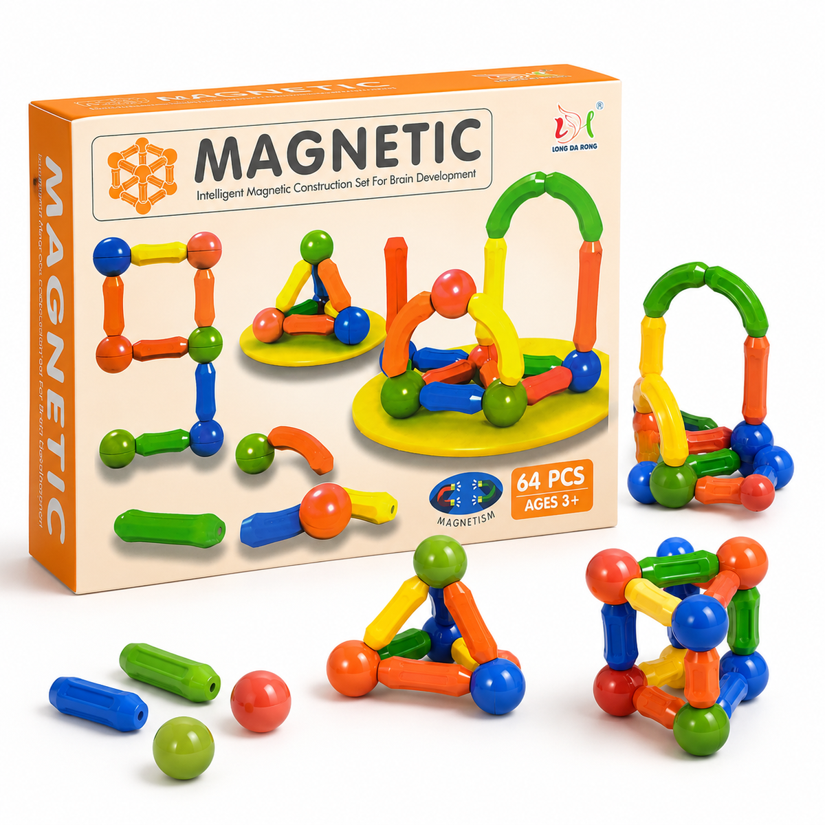 64 Pcs Magnetic Building Sticks & Balls Set for Kids – Educational Construction Toy