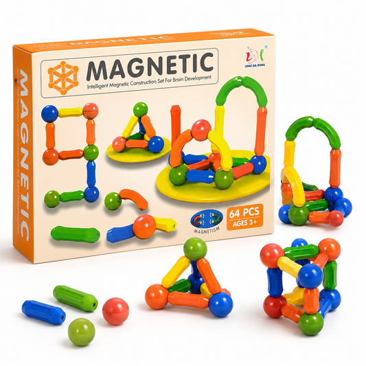 64 Pcs Magnetic Building Sticks & Balls Set for Kids – Educational Construction Toy