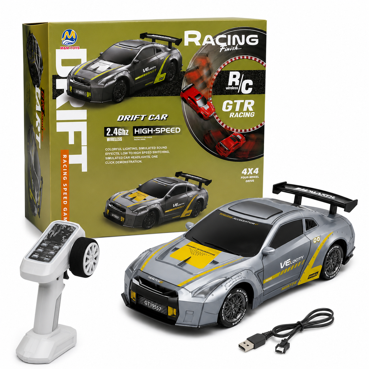 RC Drift Racing Car – 2.4GHz 4WD Remote Control Car with LED Lights & Sound