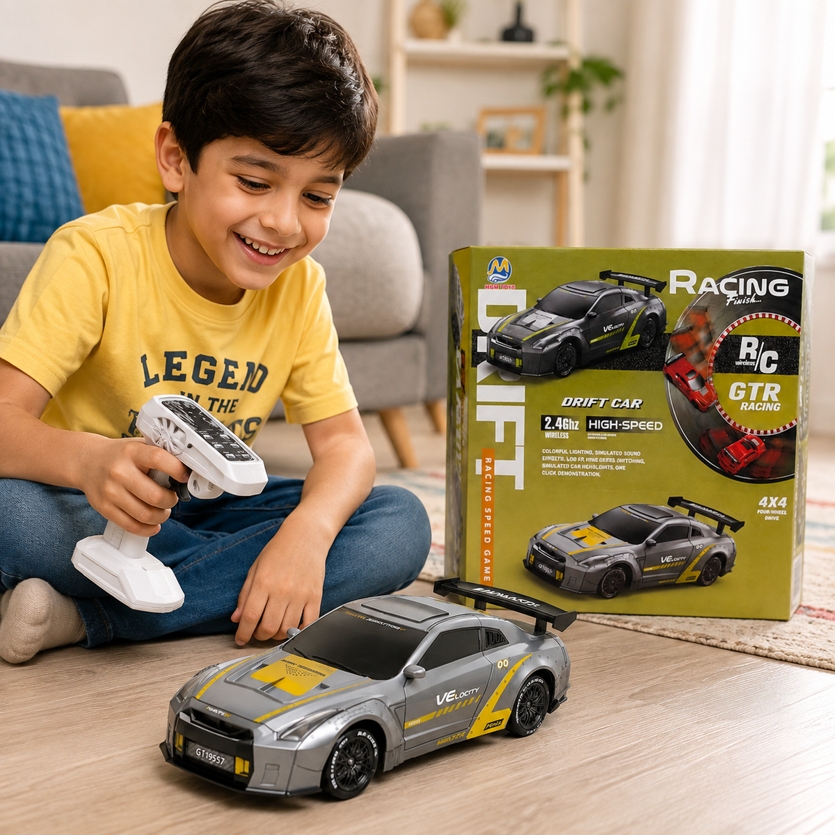 RC Drift Racing Car – 2.4GHz 4WD Remote Control Car with LED Lights & Sound