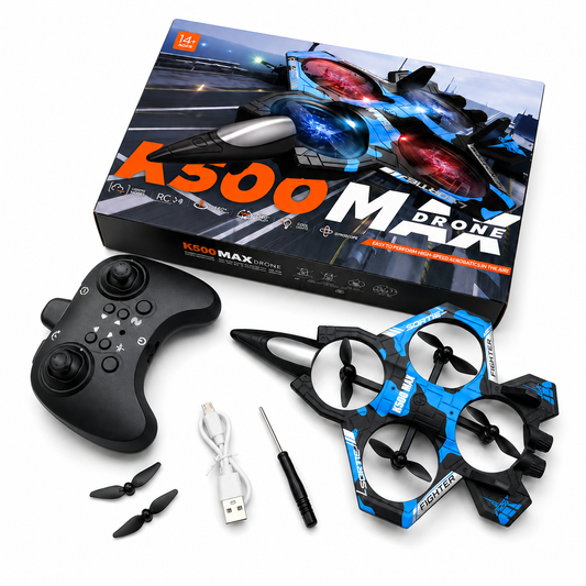 K500 MAX Fighter Jet RC Drone – 360° Flip, LED Lights & Remote Control