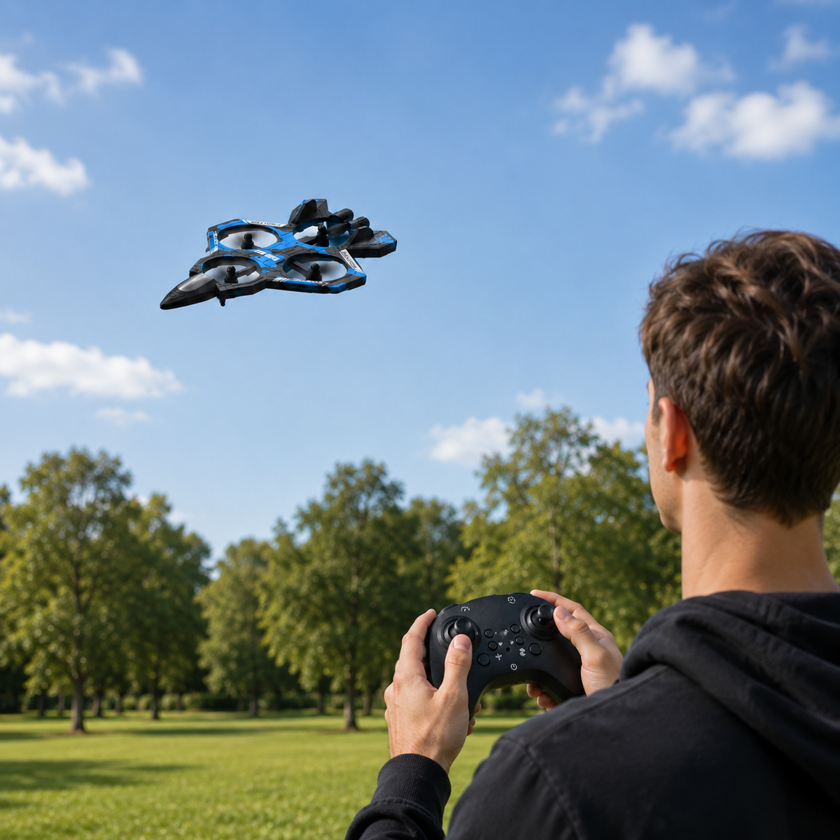 K500 MAX Fighter Jet RC Drone – 360° Flip, LED Lights & Remote Control
