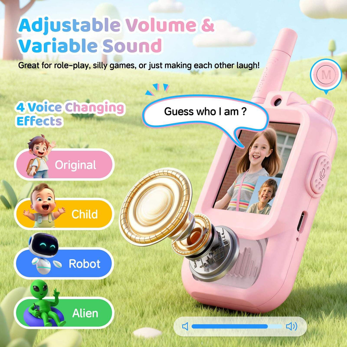 Kids Video Walkie Talkie with Camera – 2 Pcs Rechargeable Set with Voice Changer | Pink & Blue